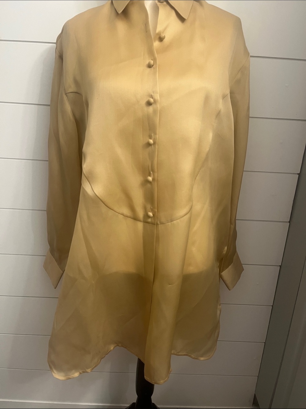 Emanuel Ungaro Pale Yellow Silk Long-Sleeve Button Dress